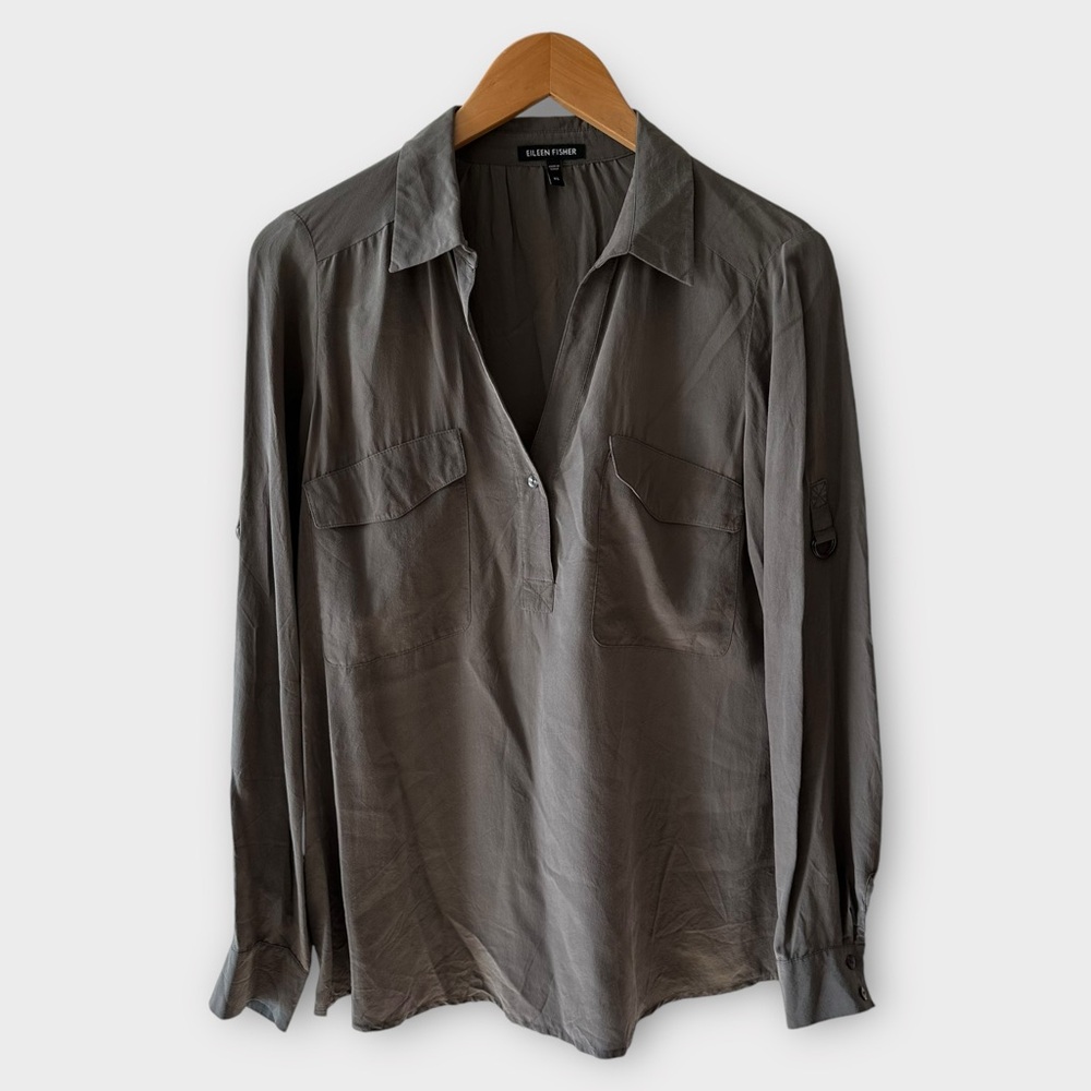 Eileen Fisher • Popover Roll Tab Silk Blouse